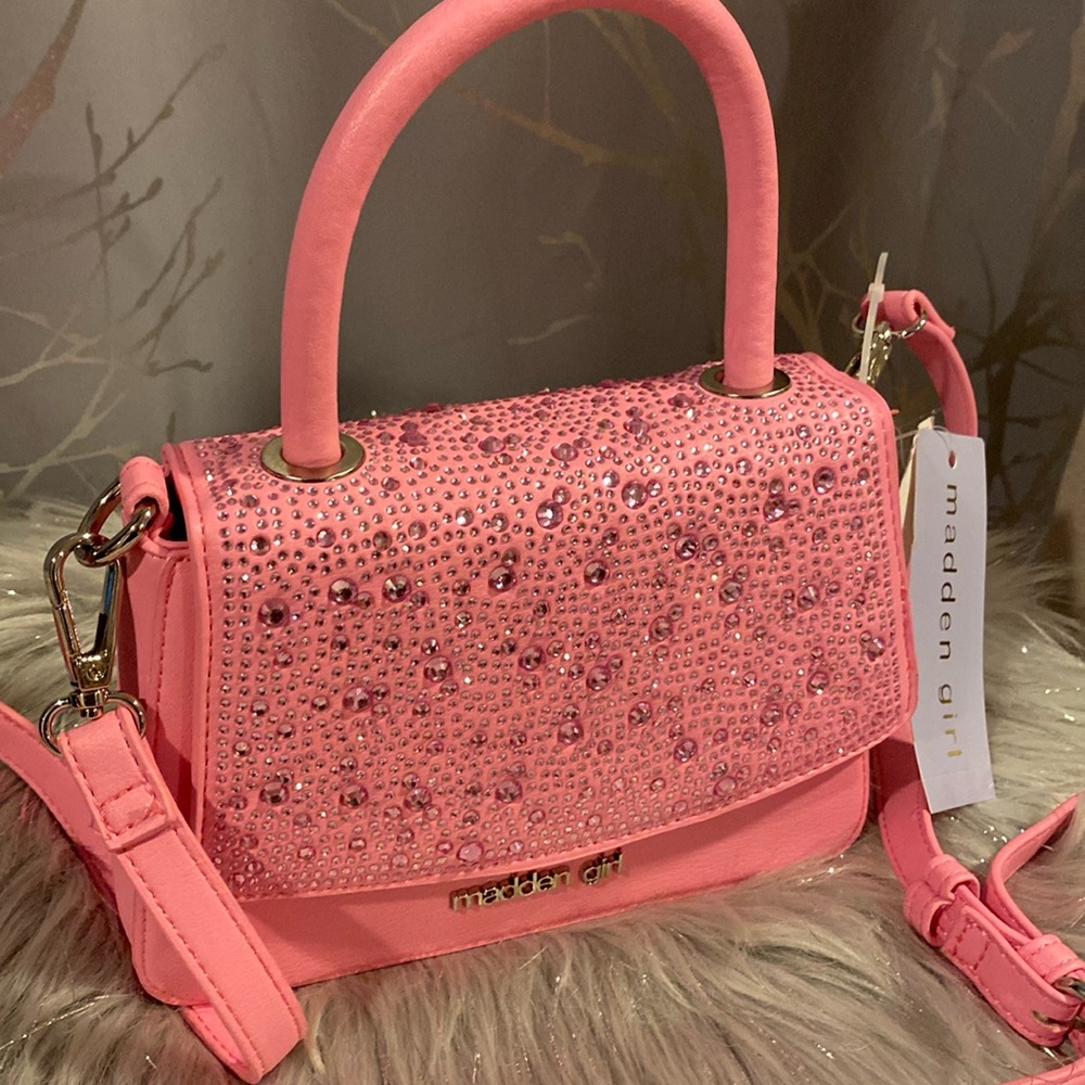 BNWT MADDEN GIRL Pink Rhinestone Top Handle Crossbody Bag